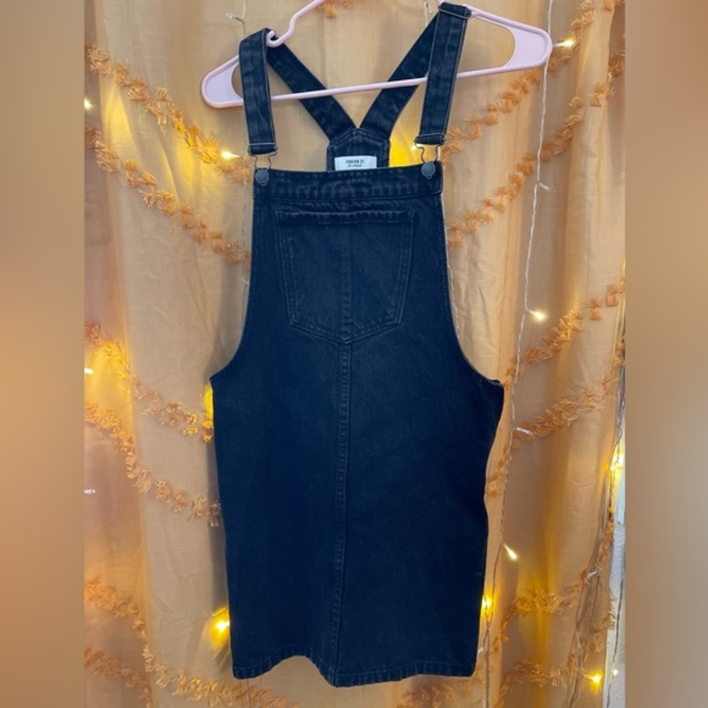 Forever 21 black denim overall dress.